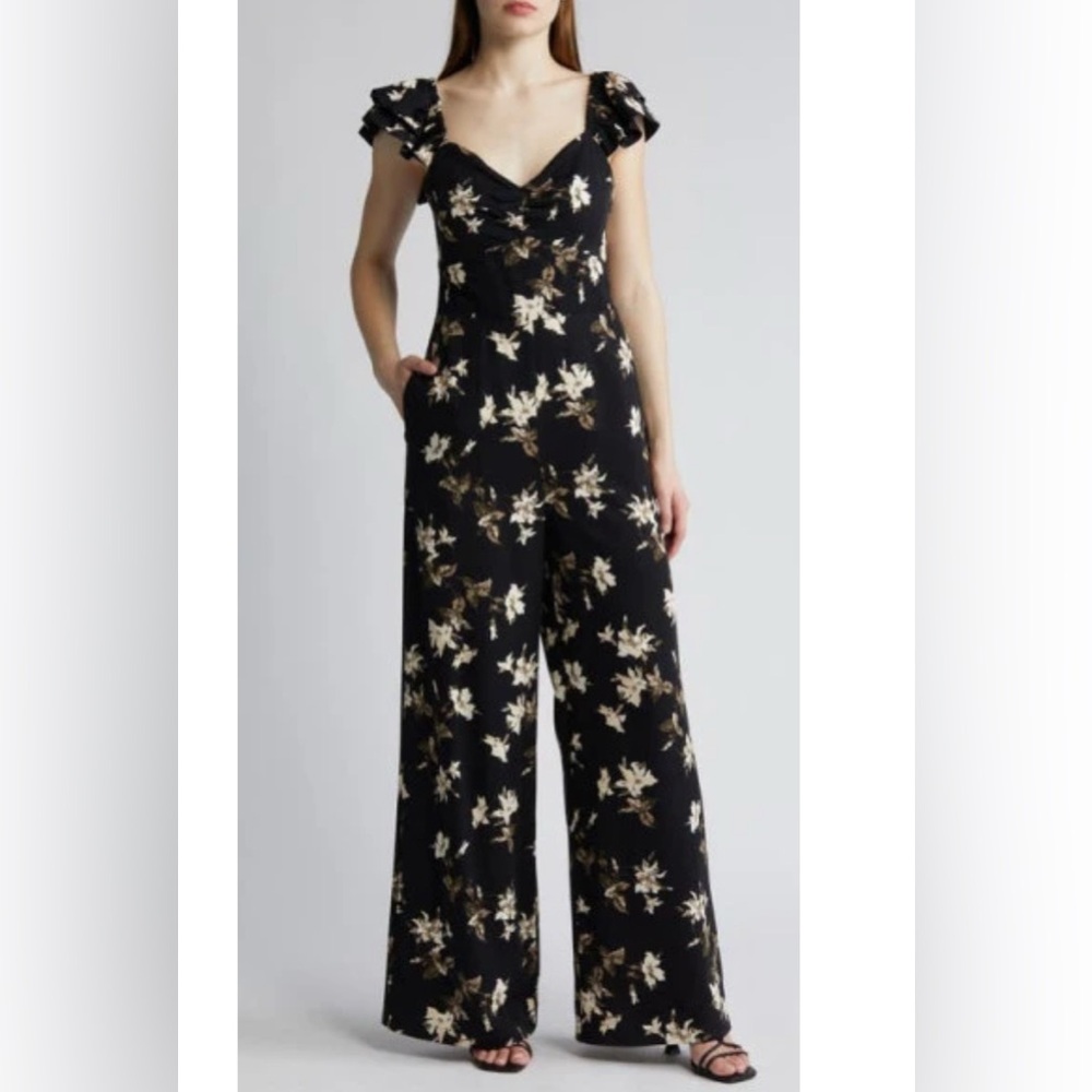 Chelsea28 Black Floral Wide-Leg Jumpsuit